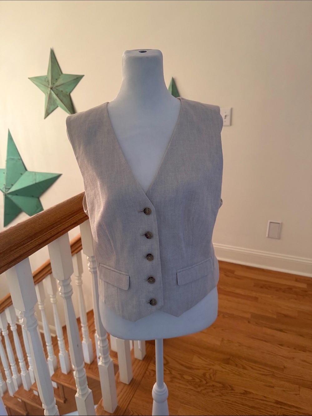 J. Crew Beige Linen-Blend Button Front Vest